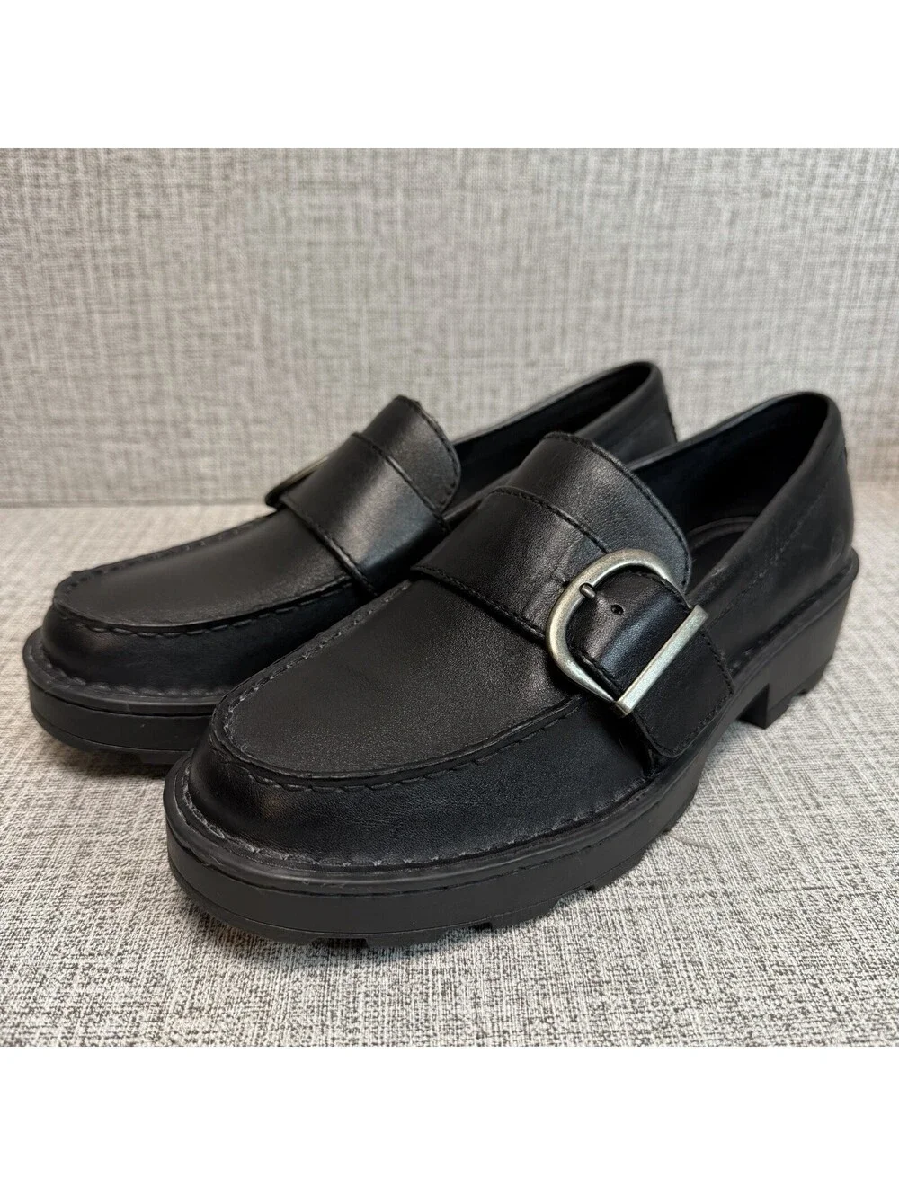 Born Shoes Women’s Size 6.5 M Loafers Black Leather Contessa Slip On Lug Sole